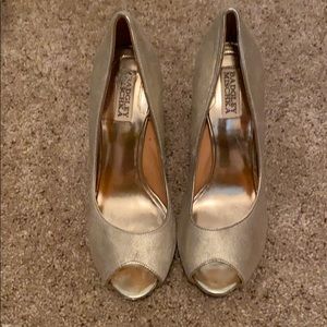 Badgley Mischka gold open toe heels